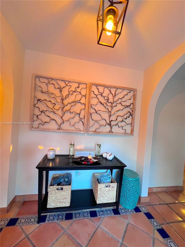 home office featuring tile patterned flooring