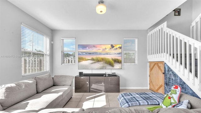 living room with light tile patterned floors