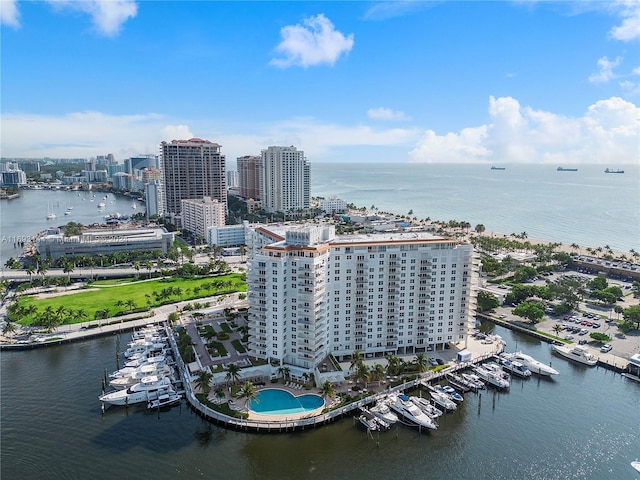 bird's eye view featuring a water view