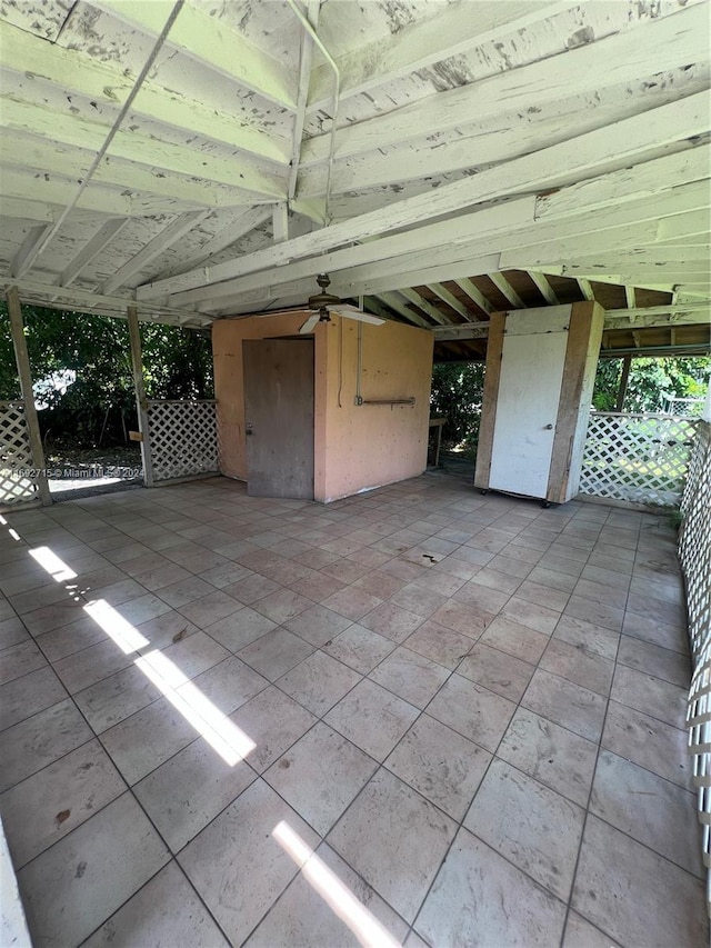 view of patio featuring ceiling fan