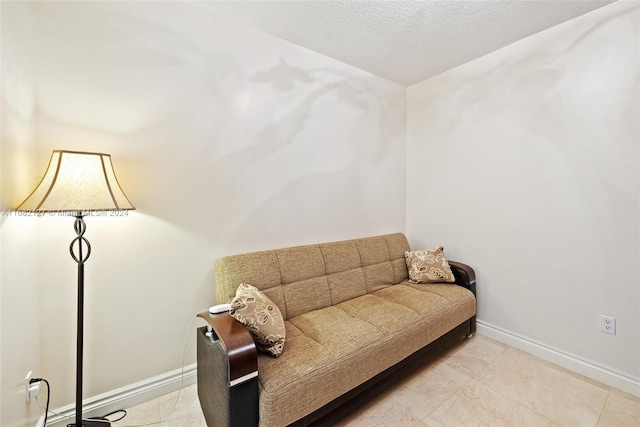 sitting room with a textured ceiling