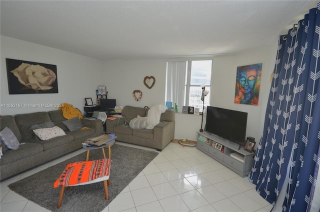 living room featuring tile patterned flooring