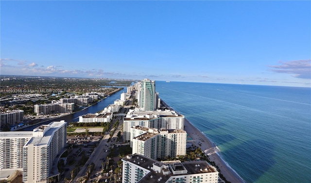 aerial view with a water view and a city view