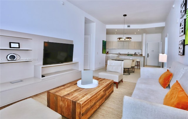 living room featuring recessed lighting