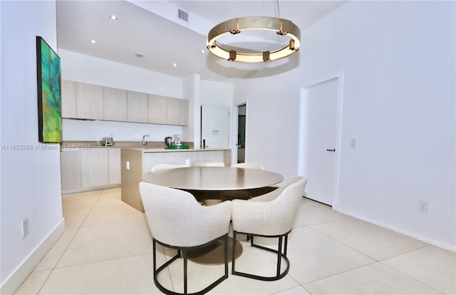 dining area with recessed lighting, visible vents, baseboards, and light tile patterned floors