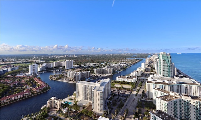 aerial view with a view of city and a water view