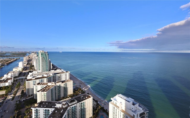 drone / aerial view with a view of city and a water view