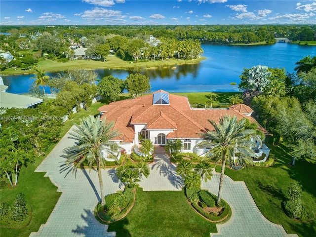 bird's eye view featuring a water view