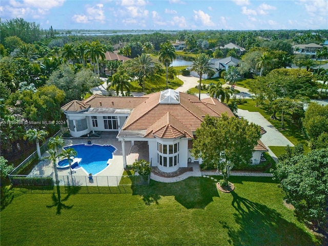 aerial view with a water view