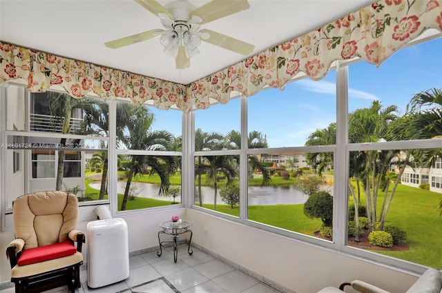 3501 NW 47th Ave Unit 515, Lauderdale Lakes, FL 33319 - sunroom / solarium with a water view, ceiling fan, and healthy amount of natural light