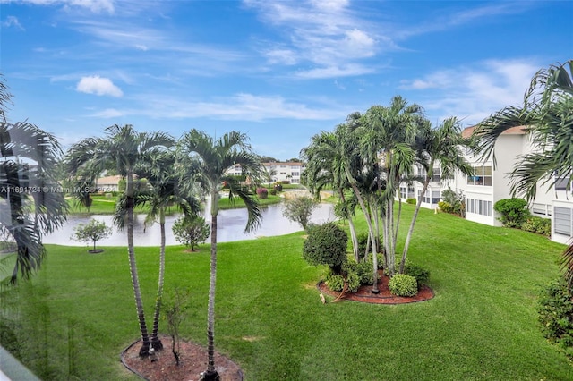 view of yard with a water view