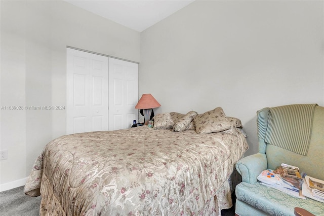 bedroom featuring carpet flooring and a closet