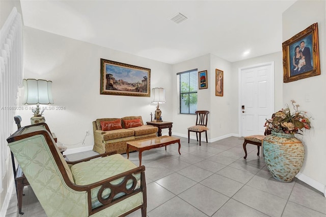 living room featuring light tile patterned floors