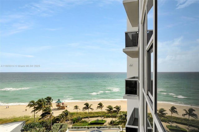 property view of water featuring a view of the beach