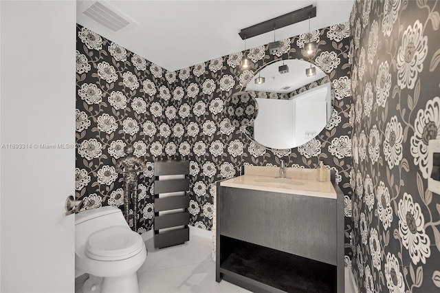 18201 Collins Ave Unit 1002, Sunny Isles Beach, FL 33160 - half bath featuring wallpapered walls and vanity