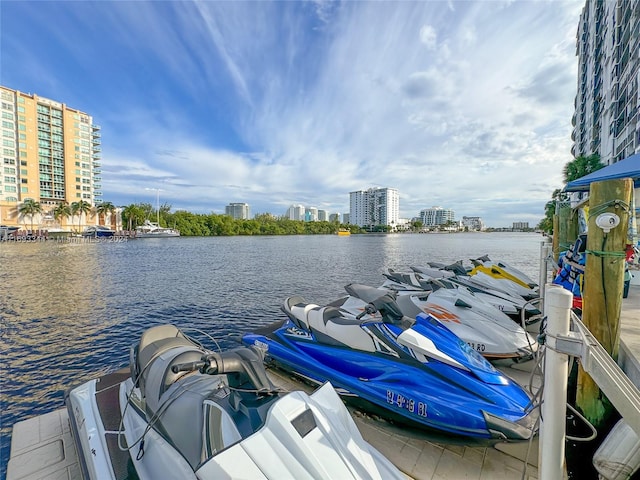 view of dock featuring a water view