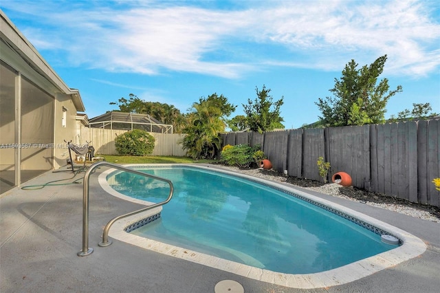 view of swimming pool with a patio area