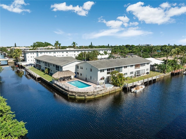 rear view of property featuring a water view