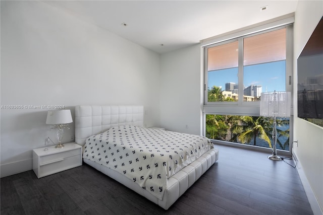 bedroom with dark hardwood / wood-style floors