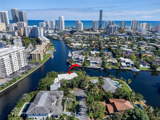 aerial view with a water view