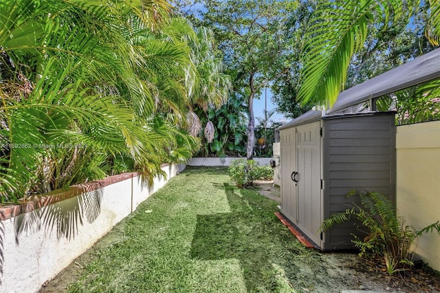 view of yard with a shed