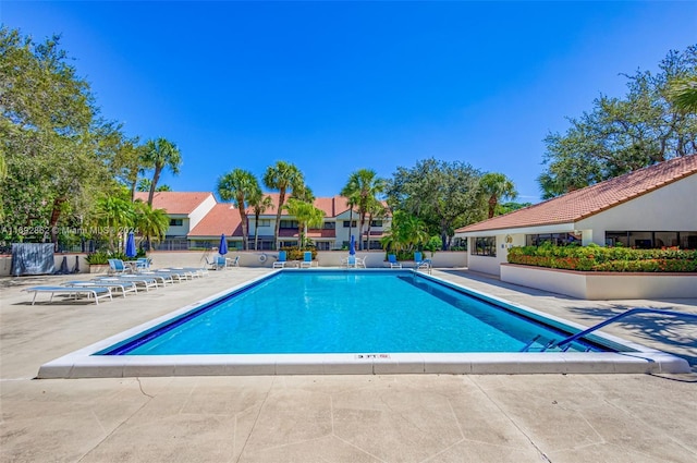 view of swimming pool with a patio area