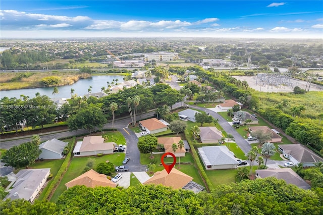 bird's eye view featuring a water view