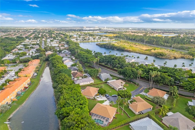 aerial view featuring a water view