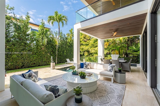 view of patio / terrace with outdoor lounge area and ceiling fan