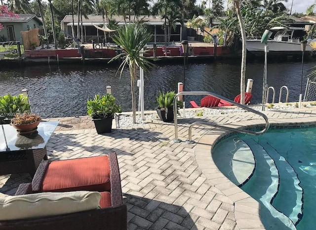 view of patio / terrace featuring a water view