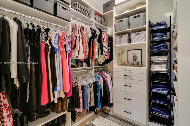 spacious closet with light hardwood / wood-style flooring