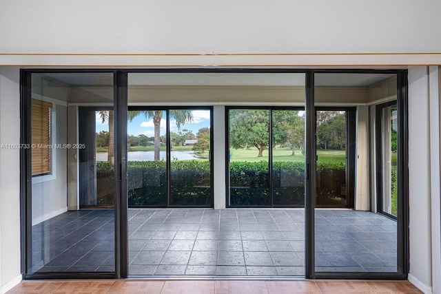 doorway to outside featuring parquet flooring and plenty of natural light