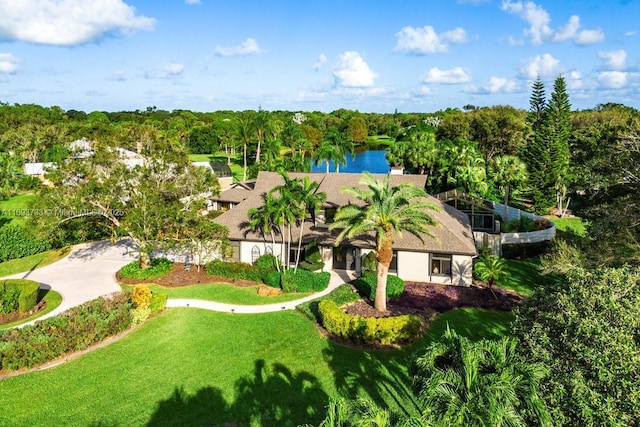 aerial view featuring a water view