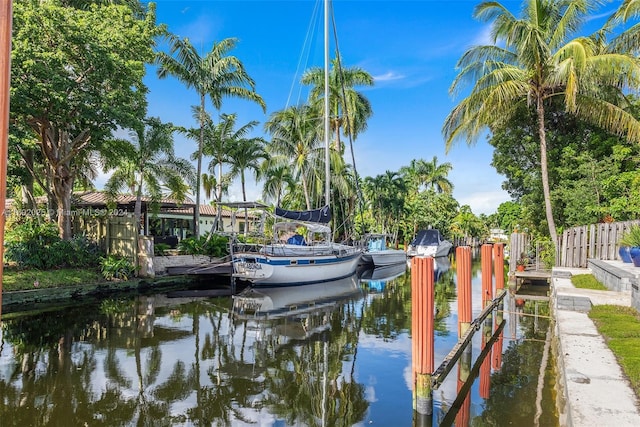 dock area with a water view