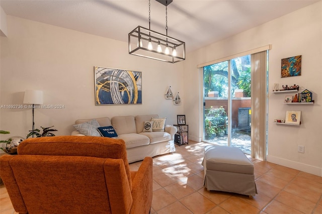 living room with light tile patterned floors