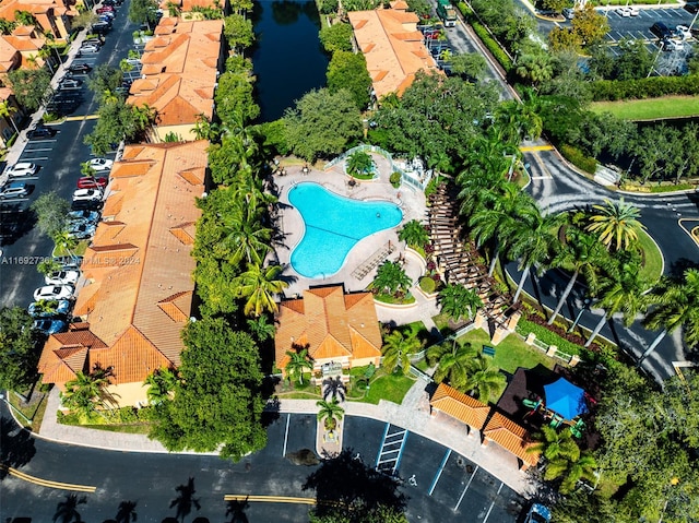 aerial view with a water view