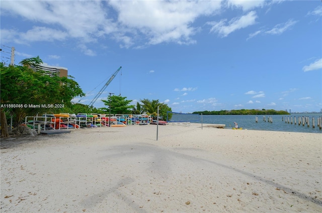 property view of water featuring a beach view