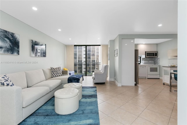 living room with light tile patterned floors