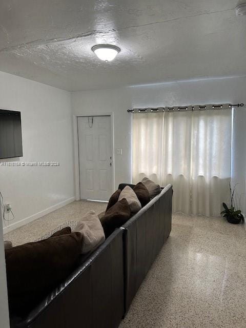 living room featuring a textured ceiling