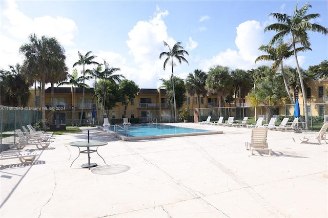 view of swimming pool featuring a patio