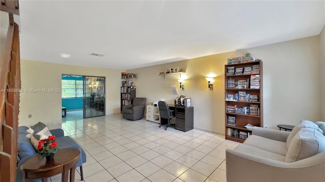 office space with light tile patterned floors