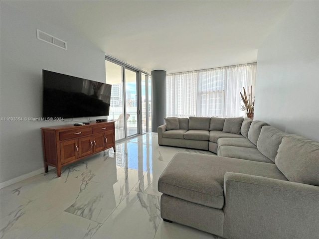 living room with expansive windows