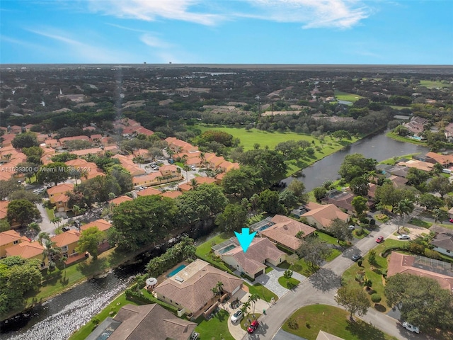 aerial view with a water view