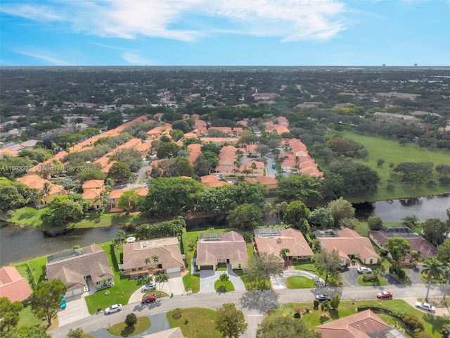 aerial view with a water view