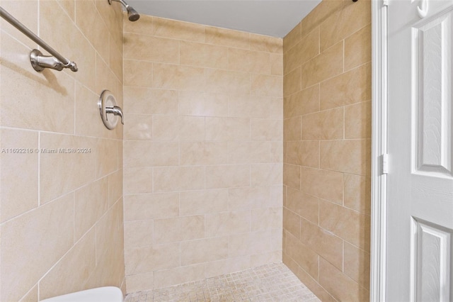 bathroom featuring toilet and a tile shower