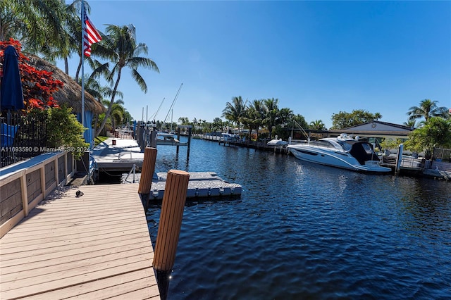 view of dock featuring a water view