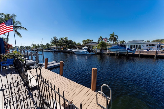 dock area with a water view