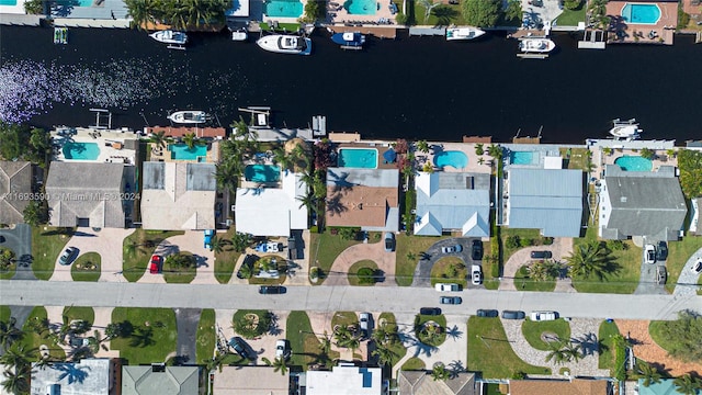 drone / aerial view featuring a water view