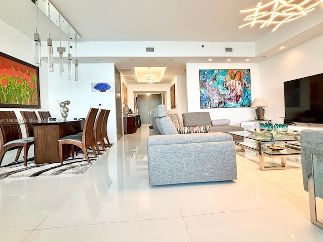 living room featuring tile patterned floors