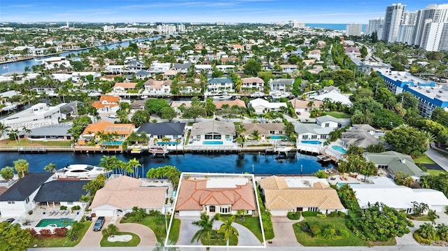 aerial view featuring a water view